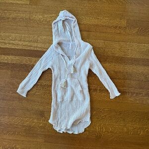 Kids Iris plisse ramie and cotton-blend hooded coverup